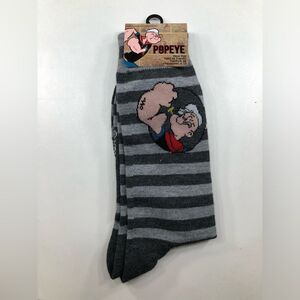 NWT Popeye The Sailor Socks, Black and Grey Striped, Fits Men 6-12
